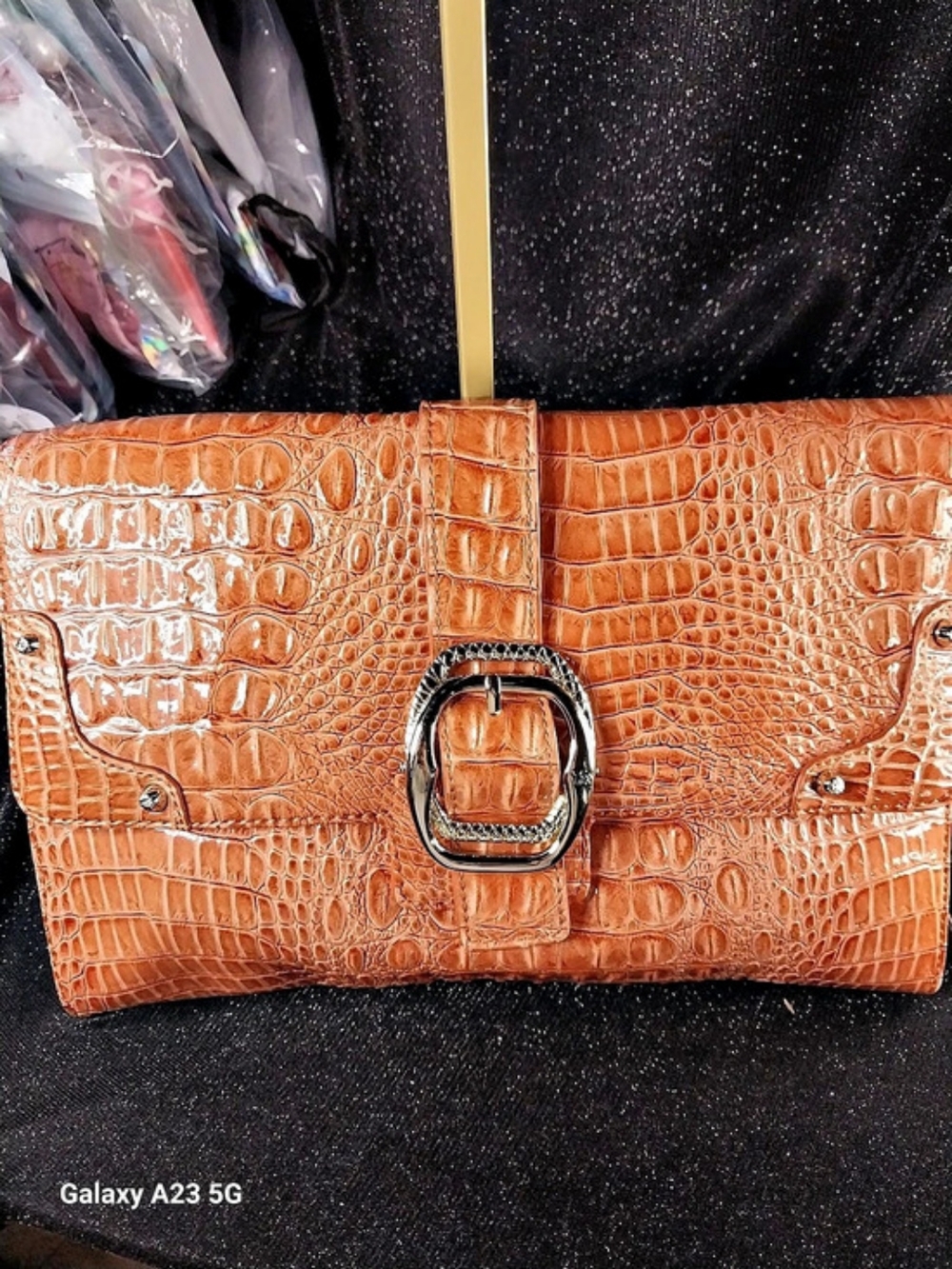 Jessica Simpson Croc-Embossed Clutch Bag in Orange